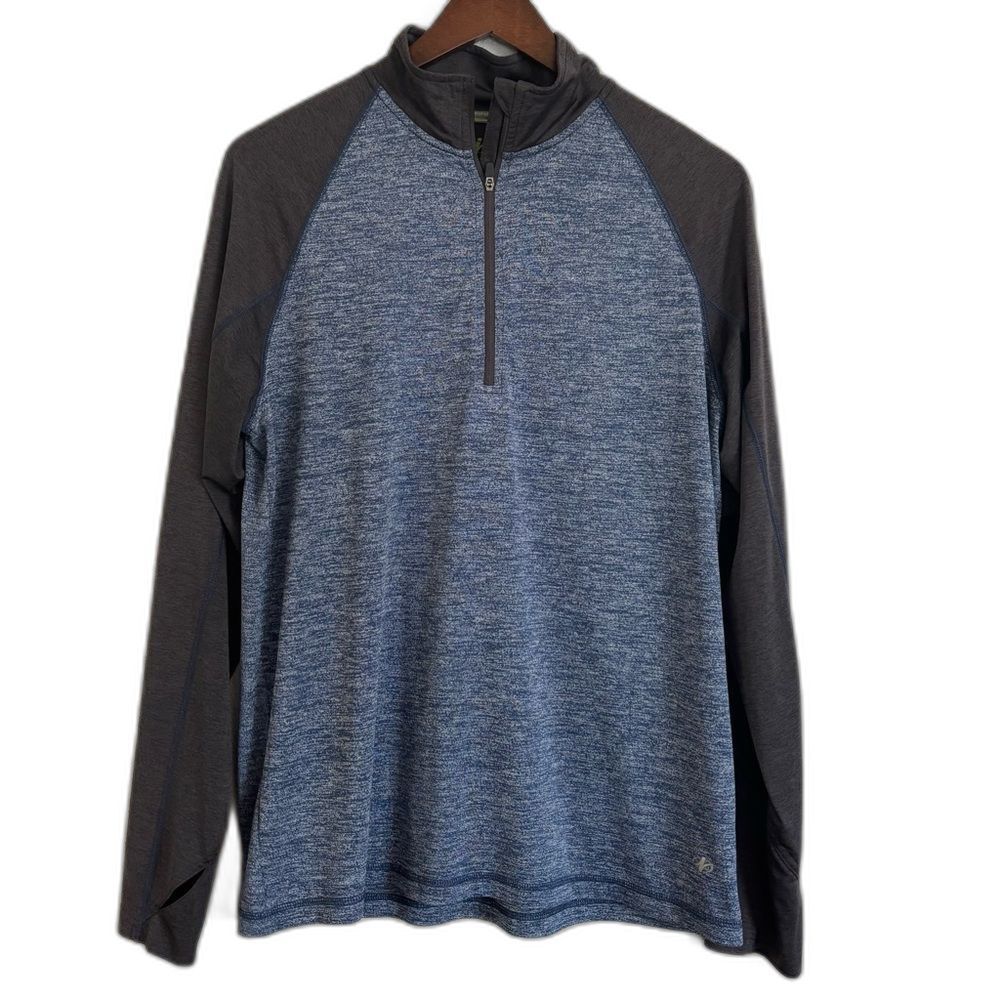 NordicTrack Mens Quarter Zip Long Sleeve Athletic Pullover Blue and Gray Medium